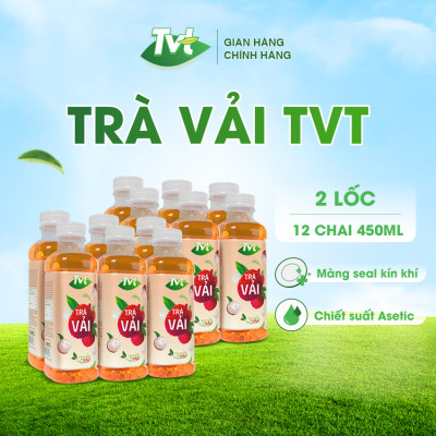 [Combo 12 chai 450ml] Trà Vải TVT - thanh mát, tự nhiên từ nước cốt vải thiều, trà xanh nguyên chất