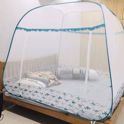 Màn Chụp Cao Cấp Mộc Miên Hoạ Tiết Xanh Ngọc Cá Mập - Kích Thước 1,8mx2m - 2 cửa ( Hà nội )