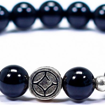 Vòng tay cho bé đá obsidian charm bạc mệnh thủy, mộc - Ngọc Quý Gemstones