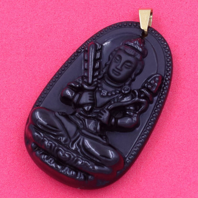 Mặt Phật Hư Không Tạng bồ tát - thạch anh đen 5cm - kèm hộp nhung - tuổi Sửu, Dần