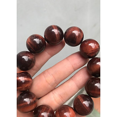 CHIẾC VÒNG PHONG THUỶ ĐÁ MẮT HỔ 18ly ĐỎ NÂU TỰ NHIÊN NAM mệnh HOẢ THỔ KIM