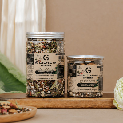Trà gạo lứt đậu đen vị Tim sen GUfoods (hũ 500g) - Thư giãn tinh thần, Thanh nhiệt, Mát gan, Cải thiện giấc ngủ, Thanh lọc cơ thể
