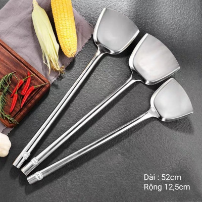 Bộ 3 muôi canh, xẻng xào, xẻng lật inox size đại dành cho bếp ăn tập thể, nhà hàng, khách sạn