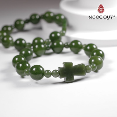 Vòng mân côi đá ngọc bích hạt 12mm mệnh hỏa, mộc - Ngọc Quý Gemstones