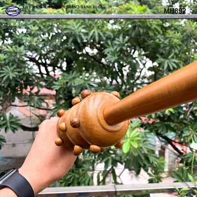 Cây lăn Massage toàn thân 3 bánh bi gai bằng gỗ Bách Xanh thơm (MH892) chăm sóc sức khỏe - giảm căng thẳng mệt mỏi