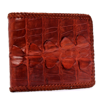 HJ2223 - Bóp nam Huy Hoàng da cá sấu đan viền màu nâu đất