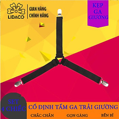 Set 4 kẹp ga giường có lớp đệm cao su Lidaco cố định drap chống xê dịch chất liệu inox không gỉ (Giao màu ngẫu nhiên)