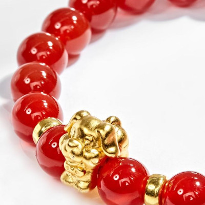 Vòng Tay Đá Mã Não Đỏ Charm Tuổi Tuất Bạc Mạ Vàng 24K Ngọc Quý Gemstones