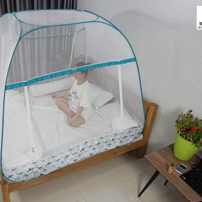 Màn Chụp Cao Cấp Mộc Miên Hoạ Tiết Xanh Ngọc Cá Mập - Kích Thước 1,8mx2m - 2 cửa ( Hà nội )