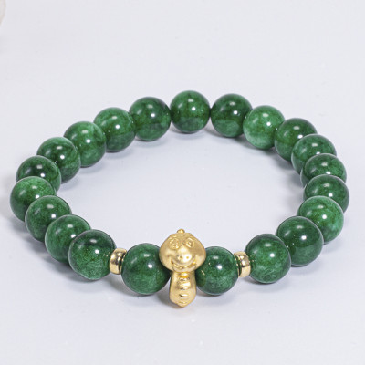 Vòng Tay Phong Thủy Nữ Đá Cẩm Thạch Sơn Thủy Phối Charm Tuổi Tỵ Bạc Mạ Vàng 24K (8mm) Mệnh Mộc, Hỏa Ngọc Quý Gemstones