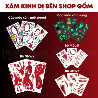 [HALLOWEEN] Hình xăm giả kinh dị hóa trang phát sáng hoa hồng đầu lâu nhện vết sẹo vết khâu chảy máu tròng mắt vết chân tay Legaxi