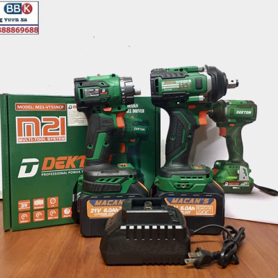 Bộ Combo 2 Máy Gồm Máy Bắn Vít Vá Máy Siết Bulong Dekton 550Nm, Bộ 2 Pin 15 Cell, Chân Pin Phổ Thông - Bảo Hành 12 Tháng