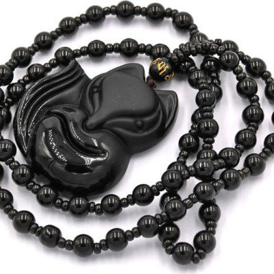 Vòng cổ hồ ly đá thạch anh đen 3.9 cm HLD1