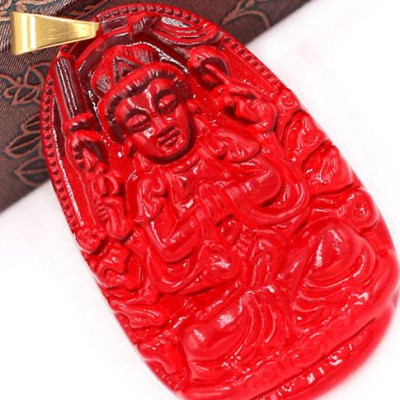 Mặt dây chuyền phật Thiên Thủ Thiên Nhãn thủy tinh đỏ size nhỏ 3.6cm MFBO8 - phật bản mệnh tuổi Tý