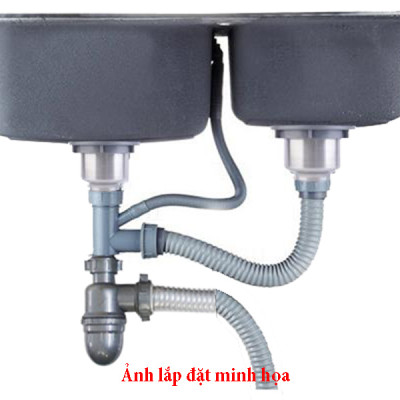 Bộ xả bồn rửa chén bầu inox dành cho bồn chén đôi 2 ngăn