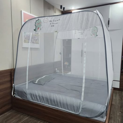 Màn Chụp , Mùng Chụp Cao Cấp Mộc Miên Đỉnh Vuông - Kích Thước 1,8mx2m ( Xám Khủng Long )