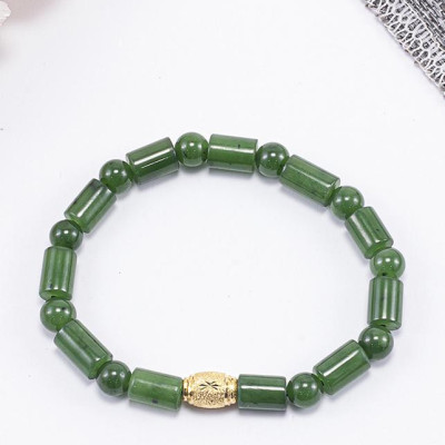 Vòng Tay Phong Thủy Nữ Đá Ngọc Bích Đốt Trúc Phối Charm Mạ Vàng 24K (7mm) Mệnh Mộc, Hỏa Ngọc Quý Gemstones