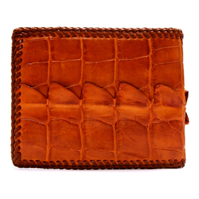 HJ2224 - Bóp nam Huy Hoàng da cá sấu đan viền màu vàng