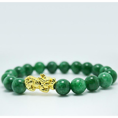 Vòng tay đá mã não vân mây xanh mix Tỳ hưu vàng MS206, Vòng tay phong thủy hợp mệnh Mộc, Thủy cho nam và nữ