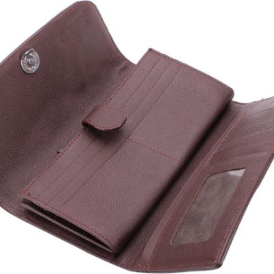 Ví Nữ Da Đà Điểu 3 Gấp Huy Hoàng HT3403 (18.5 x 9 cm) - Nâu Đỏ