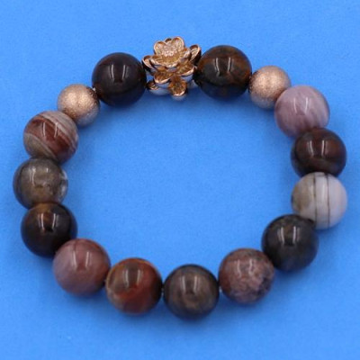 Vòng tay Gỗ Hóa Thạch size 12 ly charm Hoa Sen vàng hồng VGHTHSHBH12 - hợp tất cả các mệnh