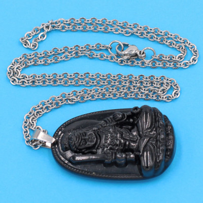 Vòng cổ phật Bất Động Minh Vương - thạch anh đen 3.6cm DITTEB1 - dây inox bạc - kèm hộp nhung