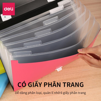 Cặp A4 Nhựa 6 Ngăn Đựng Tài Liệu Phân Trang Deli - Lưu Trữ Tài Liệu Phù Hợp Học Sinh Văn Phòng - 38125