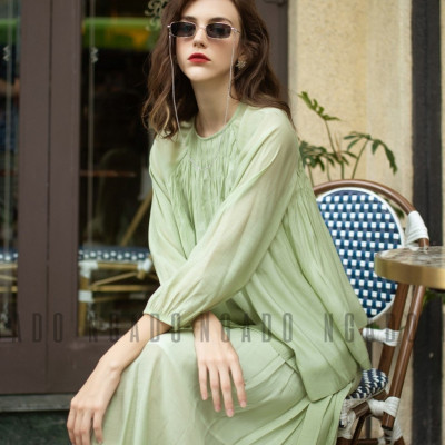 Set áo váy xanh tay dài NGADO
