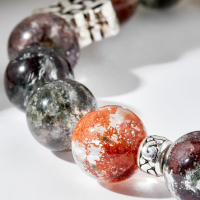 Vòng tay thạch anh ưu linh đa sắc charm kết đồng tâm bạc Ngọc Quý Gemstones