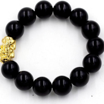 Vòng tay chuỗi hạt tỳ hưu thạch anh đen 14 ly TH16