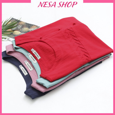 Áo nữ kiểu cổ tròn tay ngắn form rộng thoải mái, chất liệu Đũi cao cấp mềm mịn mát thấm mồ hôi NeSa Shop AKH.58