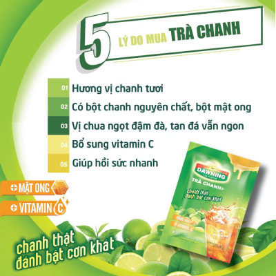 Combo 5 hộp Trà chanh hòa tan DAWNING từ bột chanh nguyên chất và mật ong giúp giải khát 280g/hộp (hộp 20 gói)
