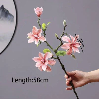 Cành hoa mộc lan cao su 3 bông 1 nụ - Dài 60cm - Cây giả, hoa lụa Decor trang trí nhà cửa.