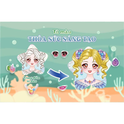 Sách - Trang Điểm Công Chúa Nami - Công Chúa Đại Dương - Tô Màu Và Bóc Dán Hơn 100+ Stickers Xinh Đẹp Cho Bé Gái - Megabook