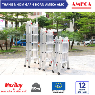 Thang nhôm gấp đa năng 4 khúc  Ameca chân choãi - 1m8 - 2m3 - 2m9