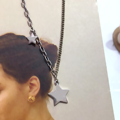 Dây chuyền ngôi sao kép bất đối xứng nam nữ xu hướng thời trang mới