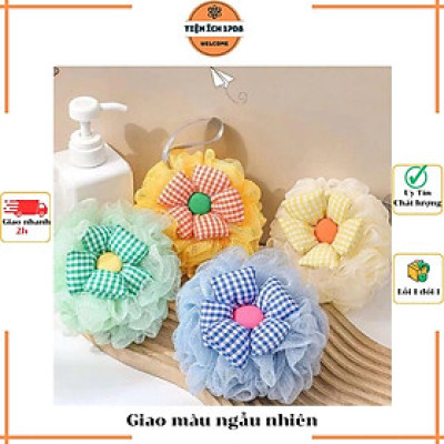 Set 2 Bông Tắm Hình Hoa Sọc Caro Tạo Bọt Chất Liệu Lưới Tròn Mềm Mại - Giao màu ngẫu nhiên