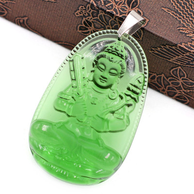Mặt dây chuyền Hư Không Tạng Bồ Tát thủy tinh xanh lá 3.6cm - phật bản mệnh tuổi Sửu, Dần - mặt size nhỏ