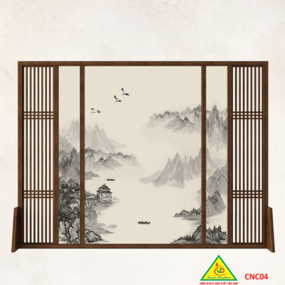 Bình phong gỗ khung tranh cắt CNC cho phòng khách, nhà bếp, nhà hàng, spa CNC04 - Nội thất lắp ráp Viendong Adv