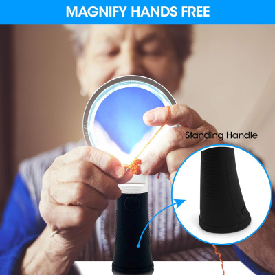 Kính lúp cầm tay đọc sách cao cấp Magnipros MP-9896 (10x, có đèn led 3 chế độ màu) - Hàng chính hãng