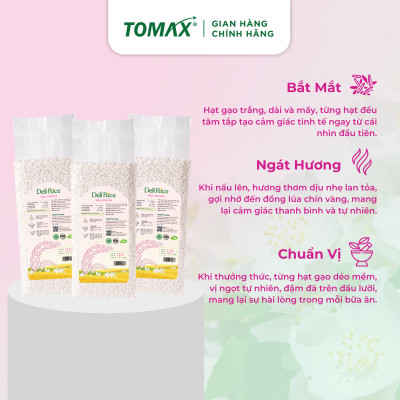 Gạo Jasmine Tomax (1kg) không đấu trộn - Thơm hương tự nhiên, cơm dẻo mềm, tơi xốp