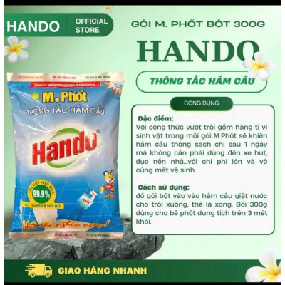 Combo 2 gói bột thông tắc bồn cầu bể phốt Hando 300Gr 