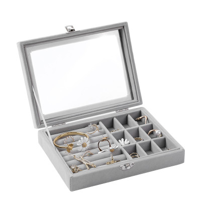 Hộp Đựng Đồ Trang Sức Mặt Kính Bọc Nhung Mềm Chống Bụi - Hàng Chính Hãng MINIIN