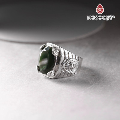Nhẫn bạc nam mặt đá Ngọc bích 13x18mm Ni19 mệnh hỏa , mộc - Ngọc Quý Gemstones