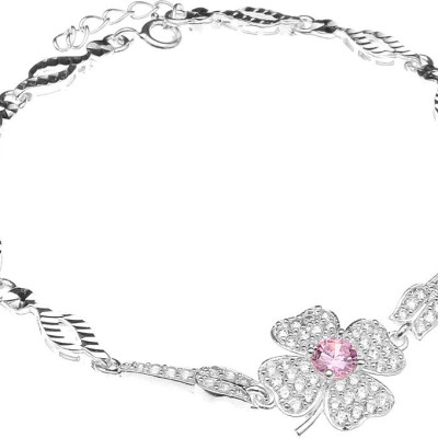 Lắc Tay Nữ Bạc Hiểu Minh LTU329P cỏ 4 lá