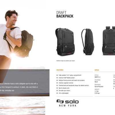 Balo Laptop Du Lịch Siêu Nhẹ SOLO Varsity Draft 15.6 Inch VAR701-4 - Hàng Chính Hãng