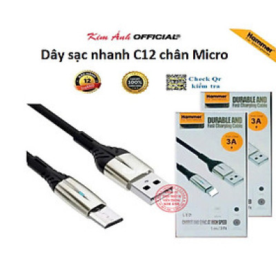 Dây sạc nhanh 3A Ham mer ( H-C12-V8 ), Chân cắm Micro, Có đèn báo, hàng chính hãng bảo hành 12 tháng