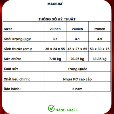 Vali cao cấp Macsim Hanke MSH80002 size 24 màu đen - Hàng loại 1