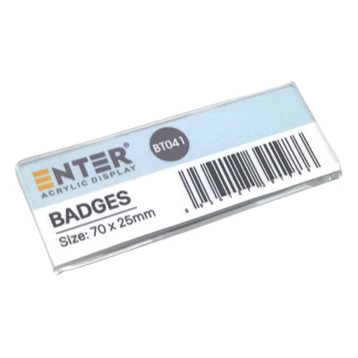 Phôi thẻ tên mica Enter BT041 70x25mm gắn kim K004A (10,100) - Bịch (10)