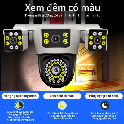 Camera Yoosee 3 Mắt Máy Bay Độc Lập Siêu Sắc Nét, Đêm Có Màu, Đàm Thoại Hai Chiều, Chống Nước Nhựa IP66, Hàng Nhập Khẩu